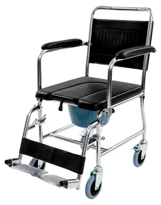 Produktbild von Duschrollstuhl, mobile Toilettenstühle mit Rädern und Sicherheitsgurt, höhenverstellbarer Nachtstuhl für ältere Menschen, Tragfähigkeit 100 kg