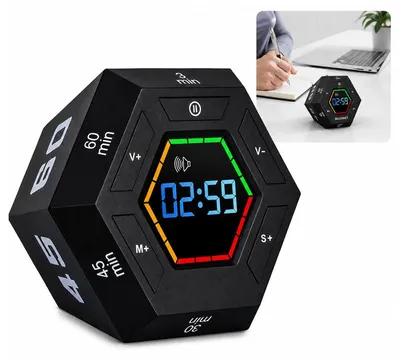 Produktbild von Pomodoro Timer digital, Flip Timer mit Magnet, Countdown Timer mit 3/5/15/30/45/60 Min. & individueller Zeit, einstellbare Lautstärke, Schwarz