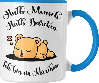 Produktbild von Trendation - Süße Bärchen Tasse Geschenk Tierliebhaber Halb Mensch Halb Bärchen (Blau)