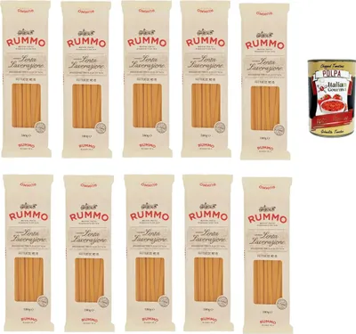 Produktbild von Rummo Fettucce n° 15 Pasta Lenta Lavorazione Teigwaren aus Hartweizengrieß Bronze-Zeichnung 10x 500g + Italian Gourmet polpa 400g