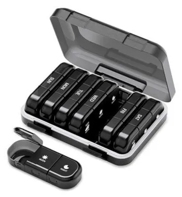 Productafbeelding van Wekelijkse tablettenbox voor 3 keer per dag, pillendoos voor 7 dagen met 21 vakken, vochtbestendig, zwart
