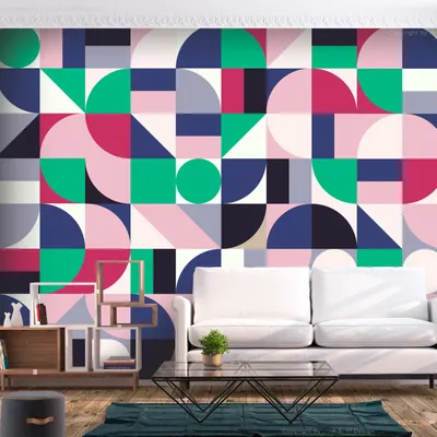 Produktbild von PURO TAPETE - Realistische Tapete ohne Rapport und Versatz 10m Vlies Tapetenrolle Wandtapete modern design Fototapete - geometrisch grün rose grau f-B-0164-j-b