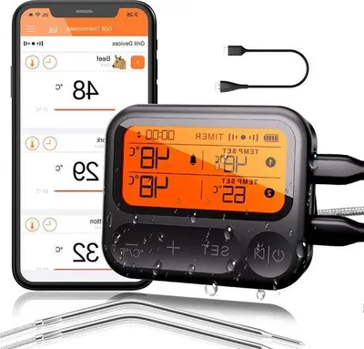 Image de Thermomètre à viande électrique rechargeable via Bluetooth avec 2 sondes, étanche IPX5 - mesure précise de la température