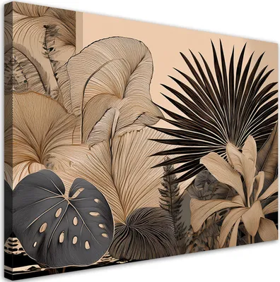 Produktbild von Leinwandbild Monstera-Blätter Pflanzen Beige 120x80 Feeby Beige bild für die wand bereit zum aufhängen