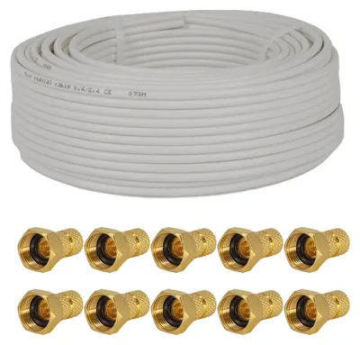 Produktbild von PremiumX 25 Meter Sat Koaxial Kabel 90dB Twin Mini, weiß + 10x F-Stecker