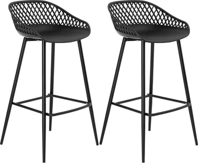 Produktbild von Barhocker IREK im Retro-Design, bequemer Tresenhocker im 2er Pack, praktischer Bistrostuhl aus Kunststoff in schwarz