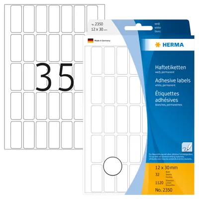 Zdjęcie produktu dla HERMA 2350, Biały, Zaokrąglony prostokąt, Celuloza, Papier, 32 ark., 11,1 cm, 17 cm