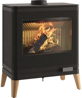 Image de Poêle à bois KAZAN ZEN + Pieds bois - 9 kW - Rdt: 76% - B. 58 cm - Fonte anthracite