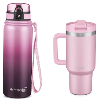 Produktbild von My Vesperbox Trinkgefäße-Set – Thermo Minny Rosaverlauf (600 ml) + Kinny Cup / Rosa (500 ml)