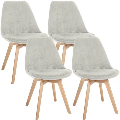 Produktbild von CLP 4er Set Esszimmerstühle Linares gepolstert mit Rückenlehne Buchenholzgestell hellgrau Material Cord