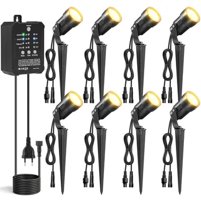 Productafbeelding van 8 stuks 5 W laagspanning tuinverlichting met transformator, 68 FT fotocelsensor