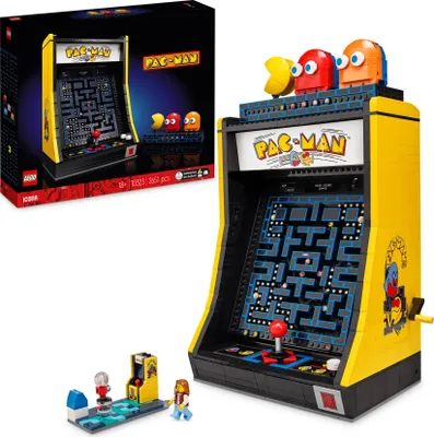 Produktbild von LEGO Icons PAC-MAN Spielautomat Modellbausatz 10323 für Erwachsene, 2.651 Teile, Kunststoff, 32 cm hoch, 25 cm breit, 17 cm tief, mit Spielhallenszene, Gamer-Minifigur, 4-Wege-Joystick und beleuchtetem Münzeinwurf