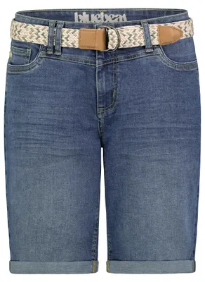 Produktbild von Sublevel Denim Bermuda Jeans Shorts mit Flechtgürtel und Umschlag Größe: XS