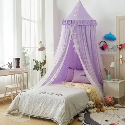 Productafbeelding van Famanu omheining voor kinderen met hemelbed - Lila/Wit