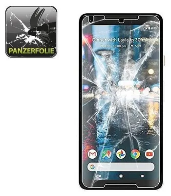 A smartphone screen protector with a cracked screen effect, next to a logo.