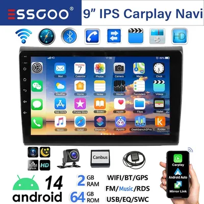 Produktbild von Autoradio 9 Zoll für Fiat Bravo II 2007-2012 Android 14 Carplay Android Auto GPS Navi RDS Touchscreen 2 DIN Doppel-DIN Bluetooth WLAN USB