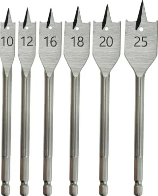 Zdjęcie produktu dla Zestaw Wierteł Łopatkowych Do Drewna 6 Sztuk: 10, 12, 16, 18, 20, 25 Mm