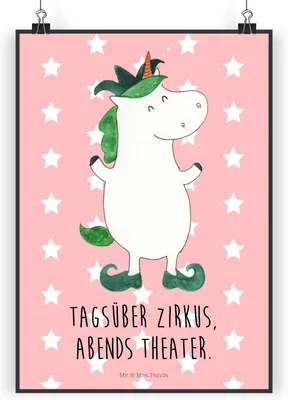 Produktbild von Mr. & Mrs. Panda Bild Einhorn Joker DIN A4 - Rot Pastell - Geschenk, Plakat, drucke, wanddeko, Unicorn, Gaukler, Mittelalter, Einhörner, Hofnarr, Wandbild