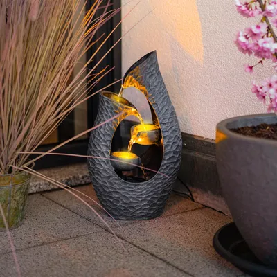 Produktbild von Solarbrunnen für draussen Kaskadenbrunnen Granit-Steindesign, LED, USB 101386