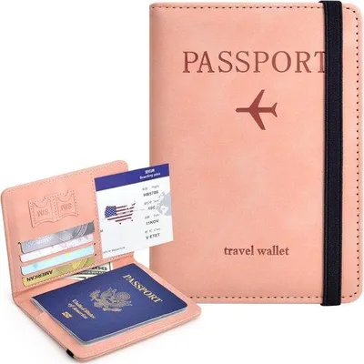 Zdjęcie produktu dla Etui na paszport zpoliuretan – z blokadą RFID – z przegródkami na karty i elastyczną klamrą – podróżna torebka zabezpieczająca – 11 x 1,1 x 15,1 cm