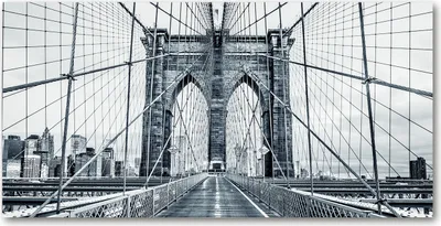 Produktbild von Tulup® Glas-Bild - 100x50 -Wandkunst - Wandbild hinter gehärtetem Sicherheitsglas  - Sehenswürdigkeiten & Architektur - Brooklyn-Brücke - Schwarzweiß