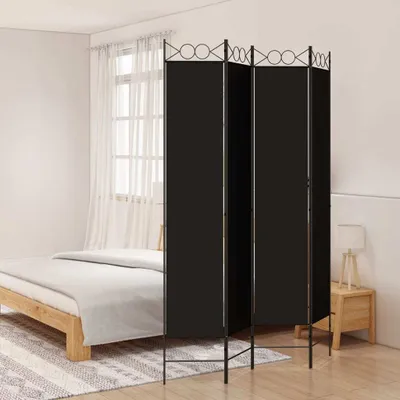Produktbild von vidaXL 4 tlg. Paravent Schwarz 160x220 cm Stoff - Raumteiler - Paravent - Raumtrenner - Trennwand