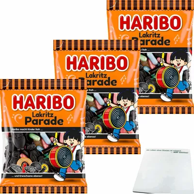 Produktbild von Haribo Lakritz Parade 3er Pack (3x175g Packung) + usy Block