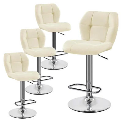 Produktbild von Höhenverstellbares Barhocker-Set mit 360° Drehfunktion, Barstühle mit Rückenlehne und Fußstütze, PolyurethanKunstleder, Sitzhöhe 62,5 cm - 84,5 cm, Beige