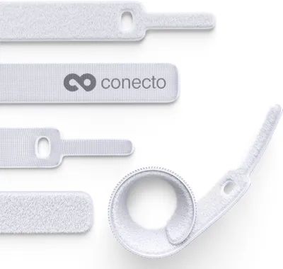 Produktbild von conecto Klett Kabelbinder 10cm Klettband mit Loop - Kabelmanagement Kabelorganizer Klettkabelbinder Klettverschluss weiß, 10 Stk.