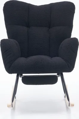 Produktbild von Schaukelstuhl 98-123 cm x 70 cm x 98.5 cm Schwarz mit Polsterung Teddystoff ausziehbare Fussstuetze Berçante Rembourrée Tissu Teddy Tissée Repose