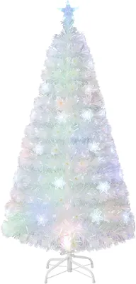 Produktbild von 120cm künstlicher Weihnachtsbaum mit Bunter Beleuchtung, weiß Kunstbaum mit 18 LED-Lichter & 125 Spitzen, Christbaum Tannenbaum Weihnachten
