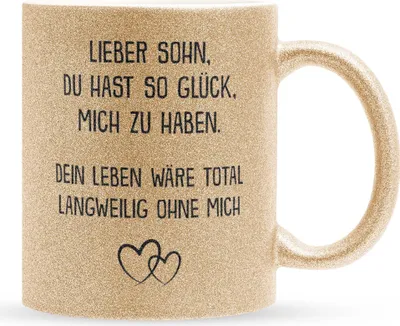 Produktbild von 22Feels Glitzertasse Gold Sohn Geschenk Geburtstag 18 Jahre Kinder Jungs Abitur Master Uni Abschluss Bachelor Weihnachten Haferl Firmung Konfirmation Teenager Geschenkidee Bürotasse