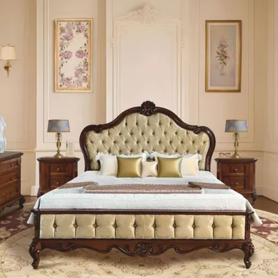 Produktbild von Casa Padrino Luxus Barock Doppelbett Gold / Dunkelbraun - Barock Schlafzimmer Möbel