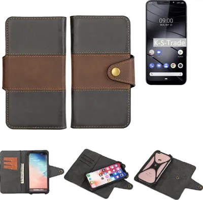 Produktbild von K-S-Trade Handyhülle Schutzhülle Hülle Bookstyle Wallet-Case kompatibel mit Gigaset GS195 Bumper Rundumschutz schwarz-braun 1x