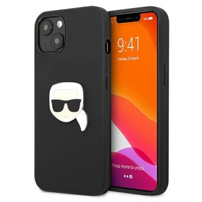 Produktbild von Karl Lagerfeld Klhcp13Spkmk Iphone 13 Mini 5,4 Czarny/Schwarz Hardcase Leder Ikonik Karl`s Head Metall