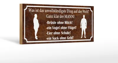 Produktbild von Holzschild Spruch 27x10cm MANN Brüste ohne Milch Eier ohne