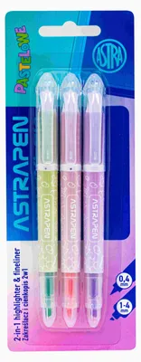 Productafbeelding van Astrapen 2-in-1: fineliner en highlighter, pastelkleuren, blisterverpakking met 3 stuks