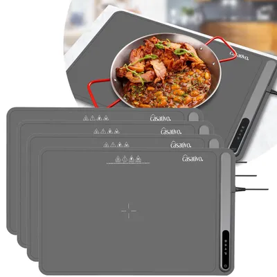 Produktbild von 4er-Set Professionelle Silikon-Warmhalteplatte (250W): Elektrische Heizmatte (61x40cm) rollbar, 55-100°C einstellbar, flexibles Warmhalten von Speise