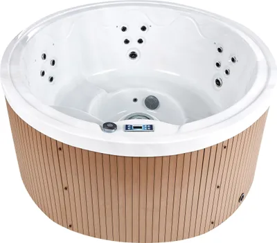 Produktbild von BELIANI Outdoor Spa Whirlwanne Braun Acryl Marmor-Optik Rund ⌀ 198 cm mit LED Massagedüsen Heizung 22 Jet-Düsen für 5 Personen Garten Terrasse