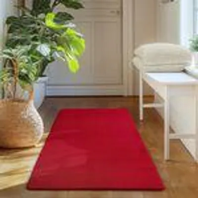 Produktbild von Simpex Wohnteppich und Kurzflor, Waschmaschinenfest, Allergikerfreundlich und Weicher Teppich, Größe: 60 x 100 cm, Farbe: Rot