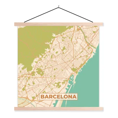 Produktbild von MuchoWow® Textilposter Karte - Barcelona - Stadtplan - Vintage 40x40 cm mit holzfarbenen Rahmen - Posterleiste