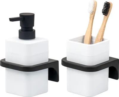 Immagine prodotto di Set di accessori da bagno SAVONA 2 pezzi di bremermann con superficie soft-touch, 1 dispenser per sapone, 1 bicchiere, plastica bianca