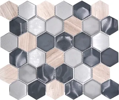 Produktbild von Glasmosaik Crystal mit Naturstein HXN 22 grau 26x30 cm