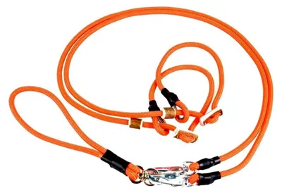 Produktbild von Doppelleine Moxonleine für zwei Hunde gleichzeitig | Retrieverleine mit Zugstopp (orange)