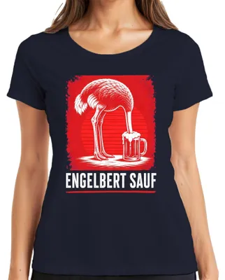 Productafbeelding van Engelbert Sauf Strauss Vogel Bier Handwerker Malle Party T-shirt voor dames, marineblauw, maat M