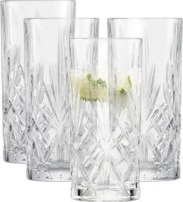 Produktbild von Famanu Longdrinkgläser Set (4 Stück) - Kristallglas mit Relief, spülmaschinenfest