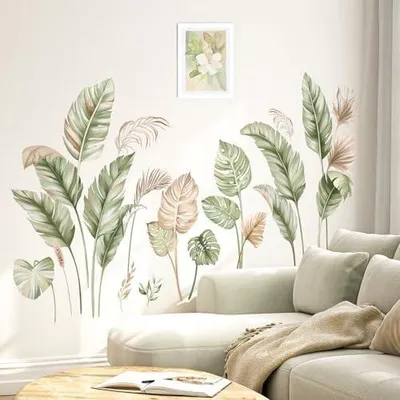 Produktbild von wondever Wandtattoo Boho Palmen Blätter Wandaufkleber Tropische Pflanzen Grün Wandsticker Wanddeko für Schlafzimmer Wohnzimmer Flur Sofa Hintergrund