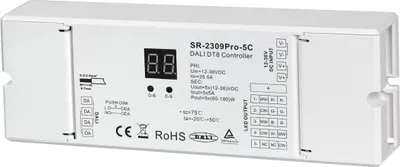 Produktbild von SR-2309PRO-5C DALI-2 DT8 LED Controller, 5-Kanal, 12-48V DC, 5×5A, 8-in-1 Farbsteuerung, Push DIM