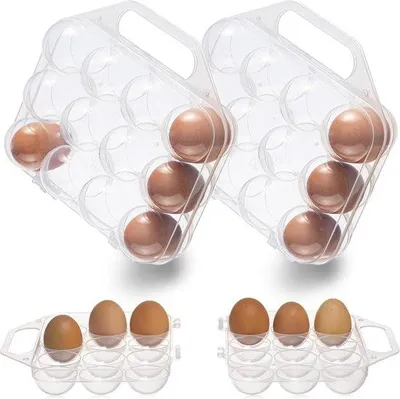 Obrázek produktu pro Sada dvou úložných boxů Unyqoos® na vejce – průhledné, opakovaně použitelné držáky na vejce, každý pojmou 12 vajec, s madlem a systémem zacvaknutí, bez BPA, vhodné do myčky, rozměry 20 x 15,5 cm