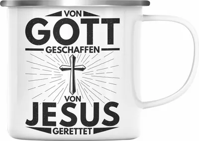 Produktbild von Trendation - Christentum Geschenk Emaille Tasse Christ Kirche Galuben Geschenk Ostern (Silber)